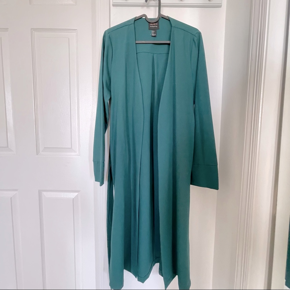 Long Dark Green Duster Cardigan - Small